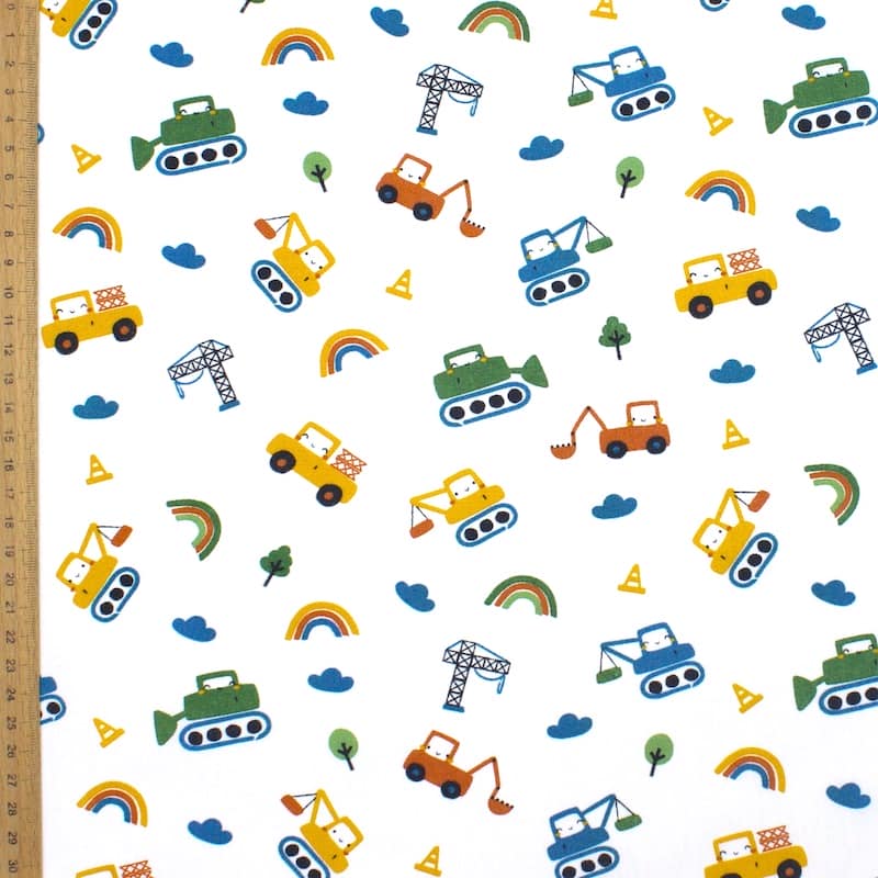 Cotton fabric with construction vehicule - off-white 