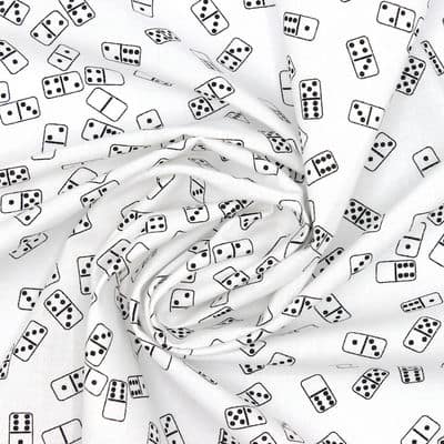 Cotton fabric with dominos - white 