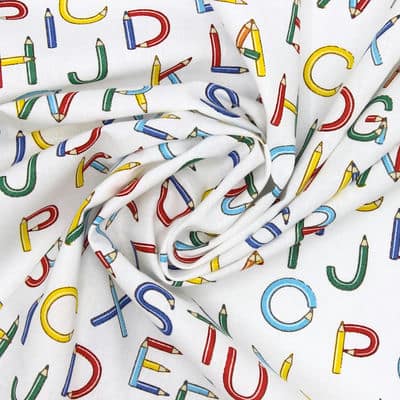 Cotton fabric with letter pencils - white 