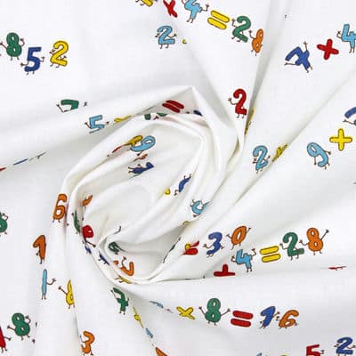 Cotton fabric with numbers - white