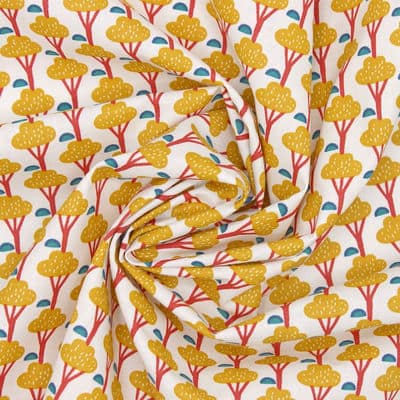 Cotton fabric with trees - white 