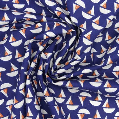 Cotton fabric with sailboats - blue 