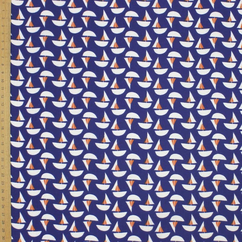 Cotton fabric with sailboats - blue 