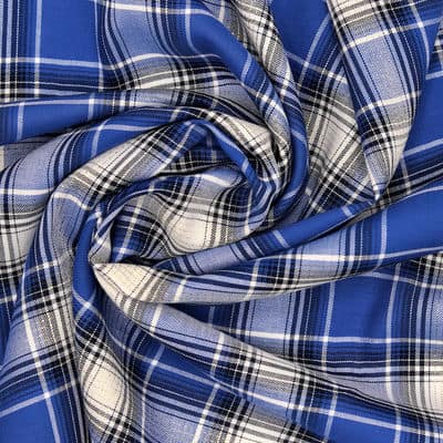 Geruite viscose stof met lurex draad - blauw 