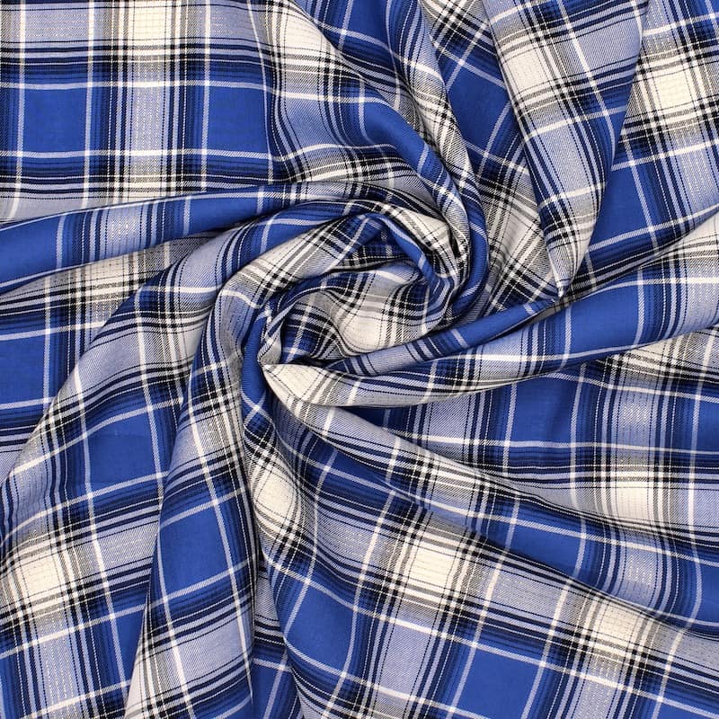 Checkered viscose fabric with lurex thread - blue 