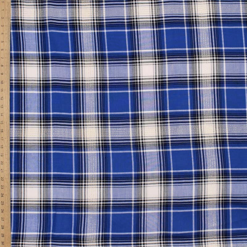 Checkered viscose fabric with lurex thread - blue 