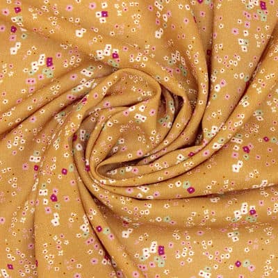 Viscose stof met bloemen - camel