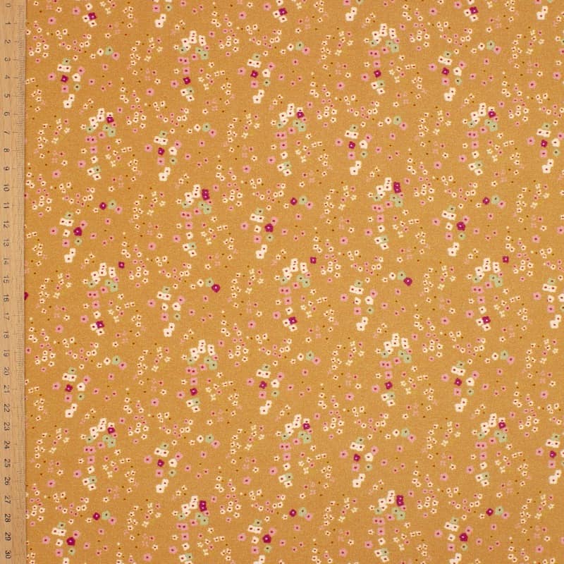 Viscose fabric with flowers - camel