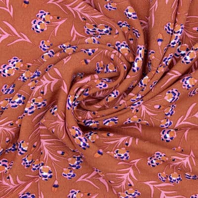 Viscose fabric with flowers - rust-colored