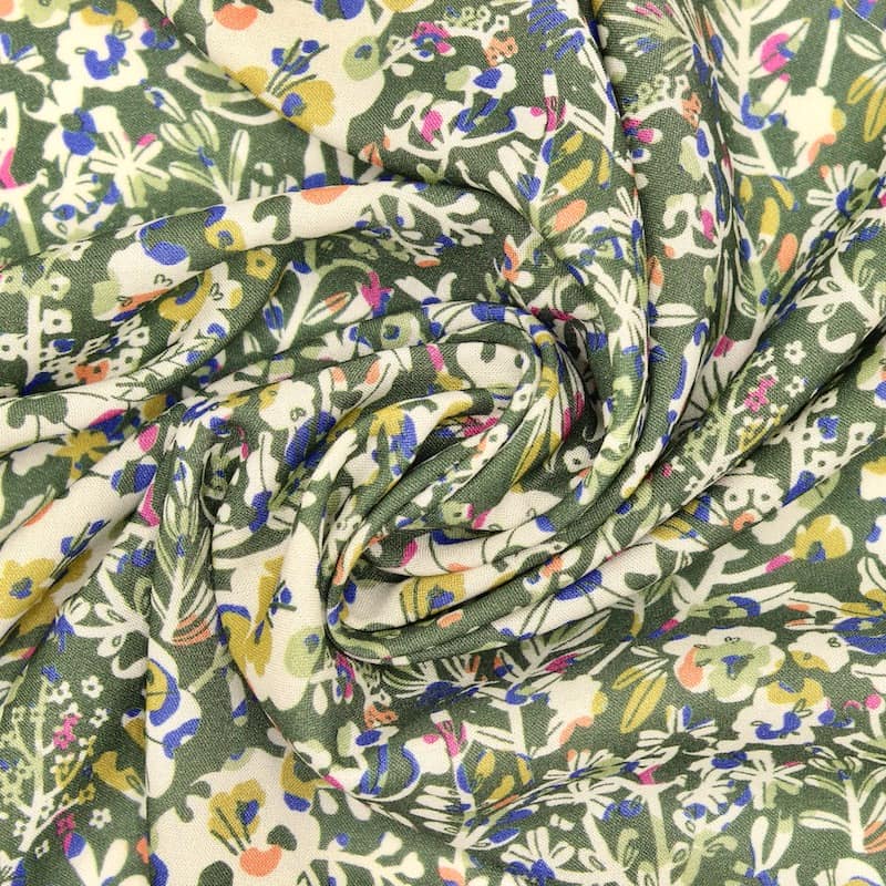 Viscose fabric with flowers - green