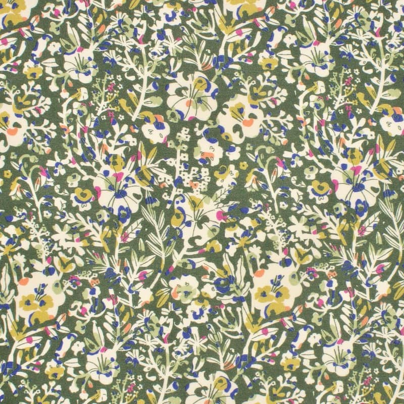 Viscose fabric with flowers - green