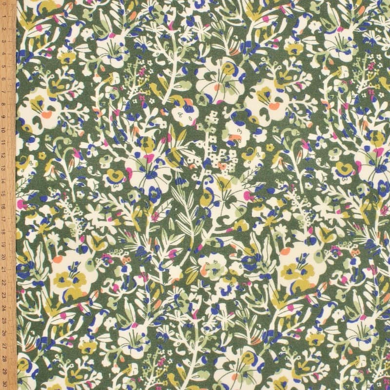 Viscose fabric with flowers - green