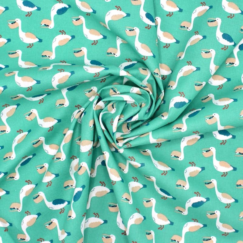 100% cotton fabric with pelicans - green
