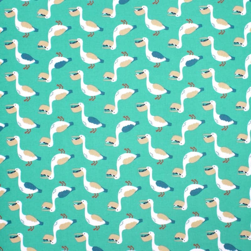 100% cotton fabric with pelicans - green