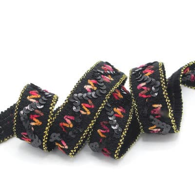 Fantasy ribbon with wool aspect and sequins - black 