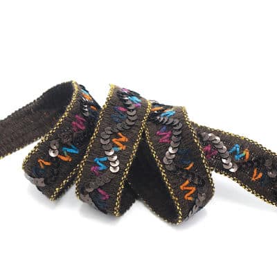 Fantasy ribbon with wool aspect and sequins - brown