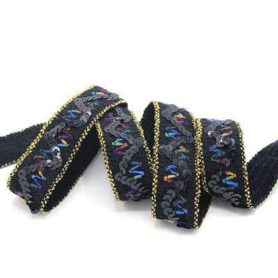 Fantasy ribbon with wool aspect and sequins - black 