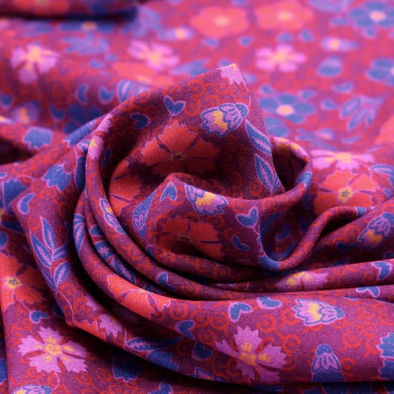 Viscose fabric with flowers - violine