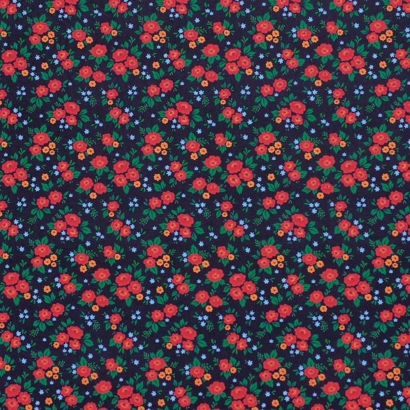 Cotton fabric with flowers -  midnight blue 