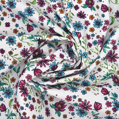 Cotton fabric with flowers - off-white