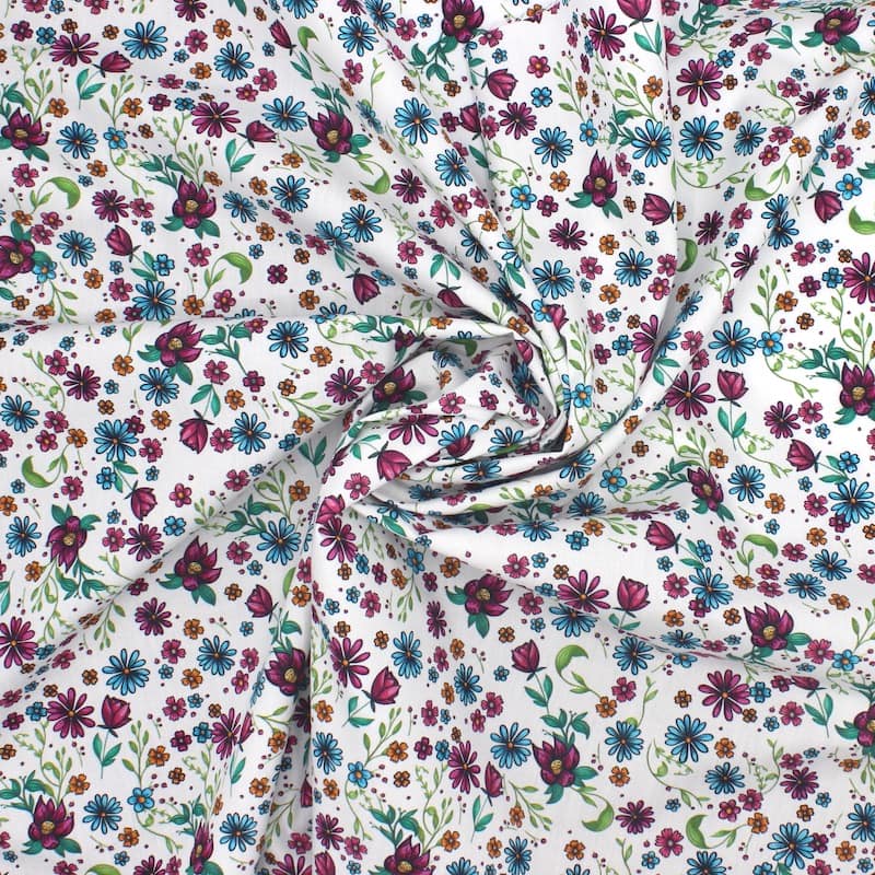 Cotton fabric with flowers - off-white