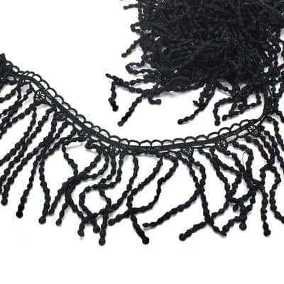 Braid trim with fringes - black