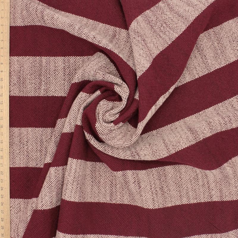 Striped fabric in cotton and linen - burgondy 