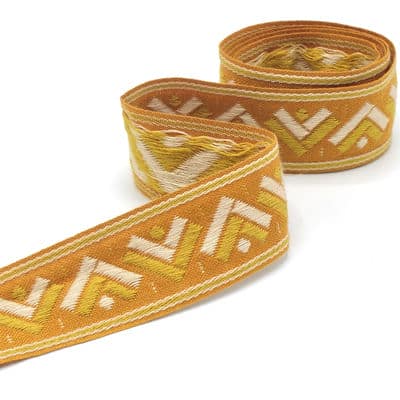 Vintage jacquard braid trim - mustard yellow 