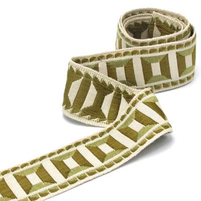 Vintage jacquard braid trim - khaki 