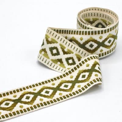 Vintage jacquard braid trim - off-white and khaki 