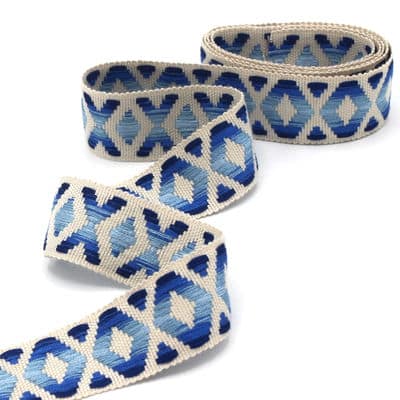 Vintage jacquard braid trim - beige and blue 