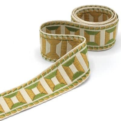 Vintage jacquard braid trim - mustard yellow and khaki 