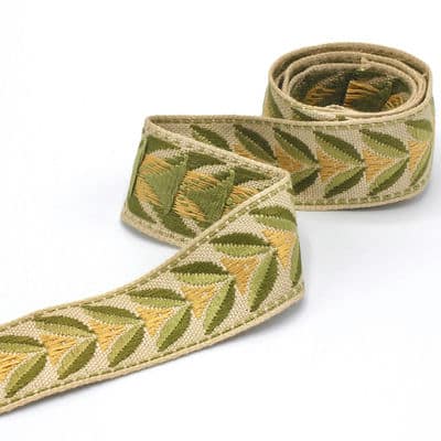 Vintage jacquard braid trim - mustard yellow and khaki 