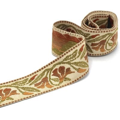 Vintage jacquard braid trim - brown and green