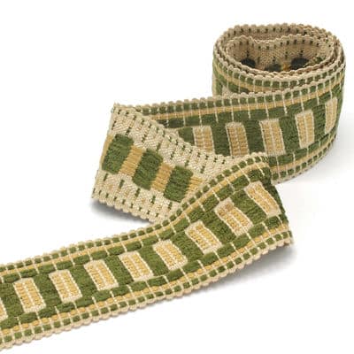 Vintage jacquard braid trim - green and gold 