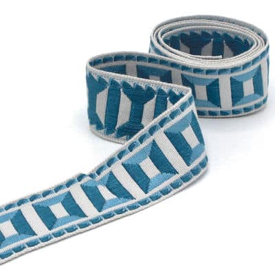 Vintage jacquard braid trim - grey and blue 