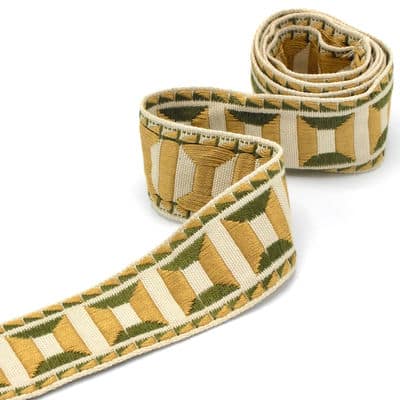 Vintage jacquard braid trim - khaki, beige and gold 