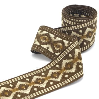 Vintage jacquard braid trim - beige and brown 