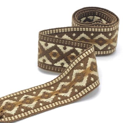 Vintage jacquard braid trim - beige and brown 