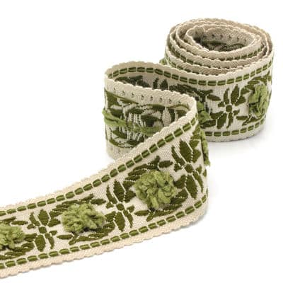 Galon Jacquard vintagebeige et vert