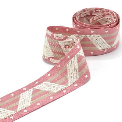 Vintage jacquard braid trim - pink 