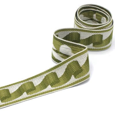 Vintage jacquard braid trim - green and white 