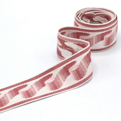 Vintage jacquard braid trim - pink and white 