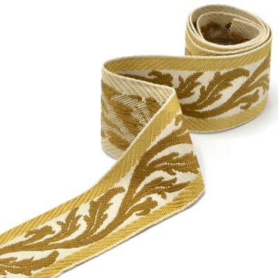 Vintage jacquard braid trim - beige and gold 