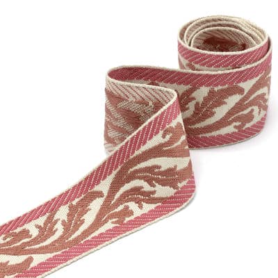 Galon Jacquard vintage beige et rose