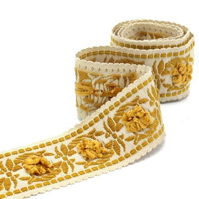 Vintage jacquard braid trim - beige and gold 