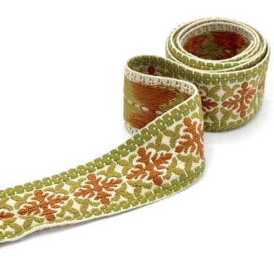 Vintage jacquard braid trim - beige, green and brown 