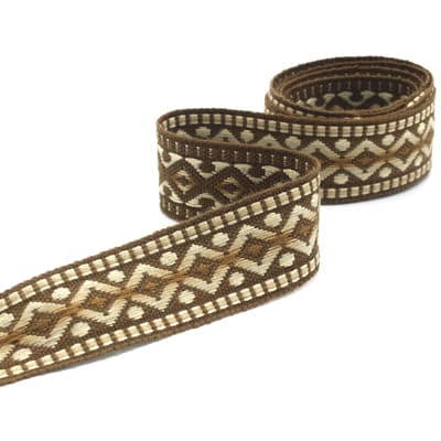 Vintage jacquard braid trim - beige and brown 