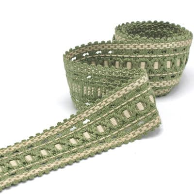 Vintage jacquard braid trim - beige and green 