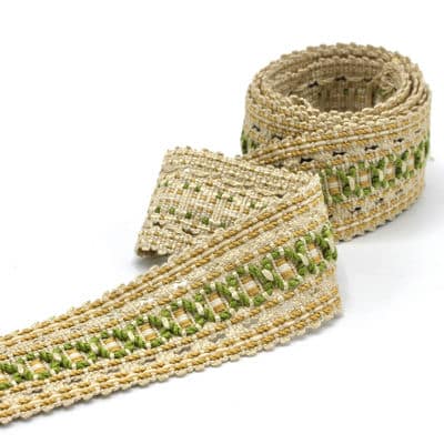 Galon Jacquard vintage beige,doré et vert